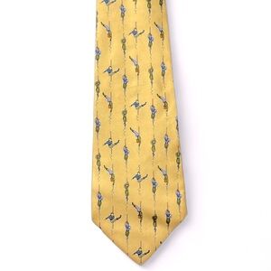 BROOKS BROTHERS Makers 100% Silk Neck Tie Yellow Gymnasts Pole Climbing